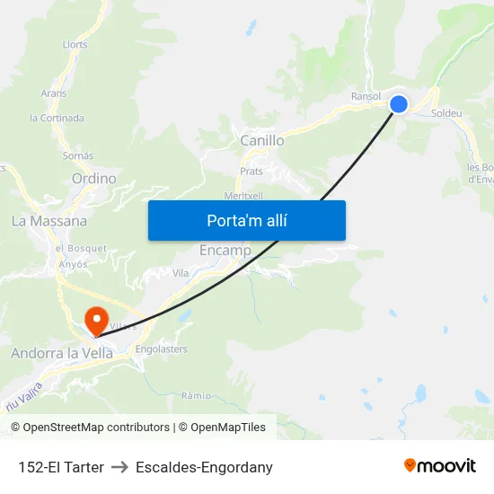 152-El Tarter to Escaldes-Engordany map