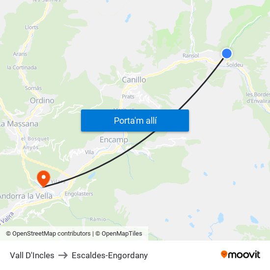 Vall D'Incles to Escaldes-Engordany map