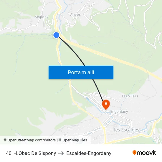 401-L'Obac De Sispony to Escaldes-Engordany map