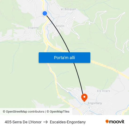 405-Serra De L'Honor to Escaldes-Engordany map