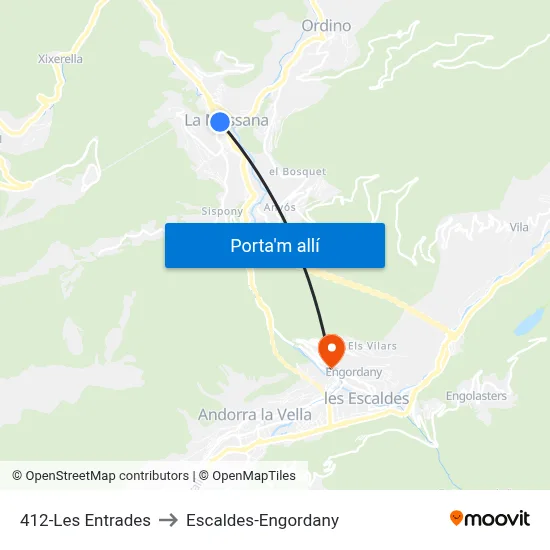 412-Les Entrades to Escaldes-Engordany map
