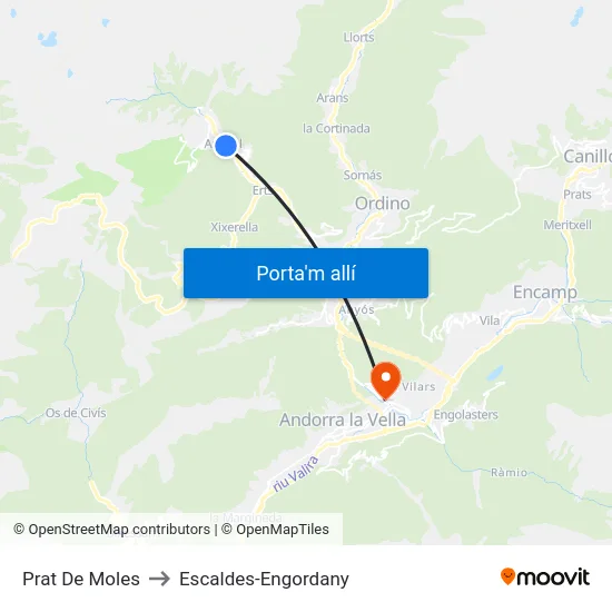 Prat De Moles to Escaldes-Engordany map