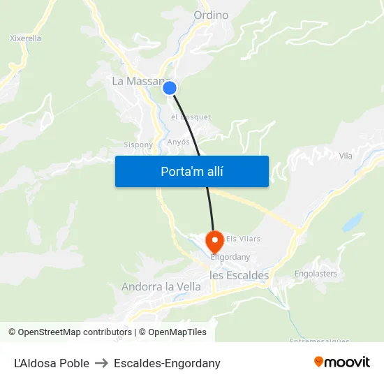 L'Aldosa Poble to Escaldes-Engordany map