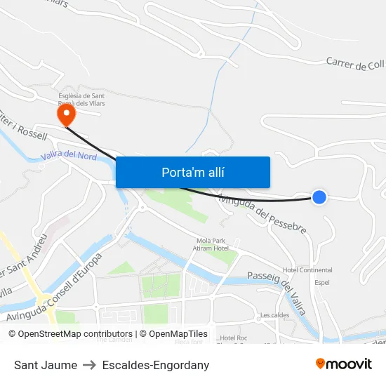 Sant Jaume to Escaldes-Engordany map