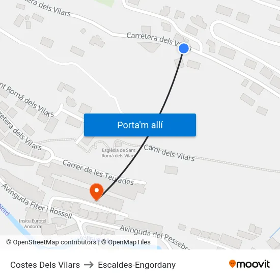 Costes Dels Vilars to Escaldes-Engordany map