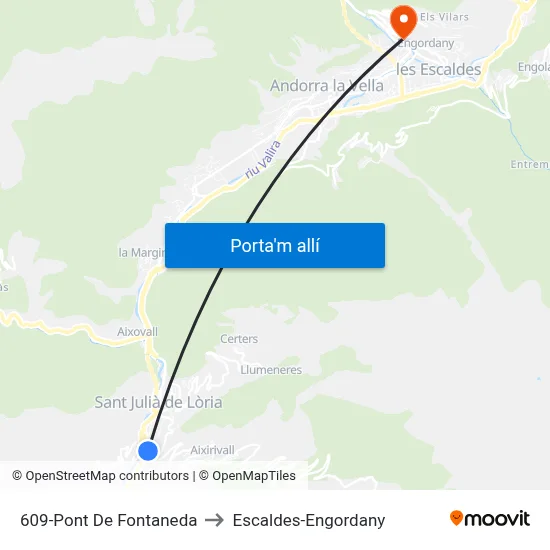 609-Pont De Fontaneda to Escaldes-Engordany map