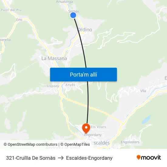 321-Cruïlla De Sornàs to Escaldes-Engordany map