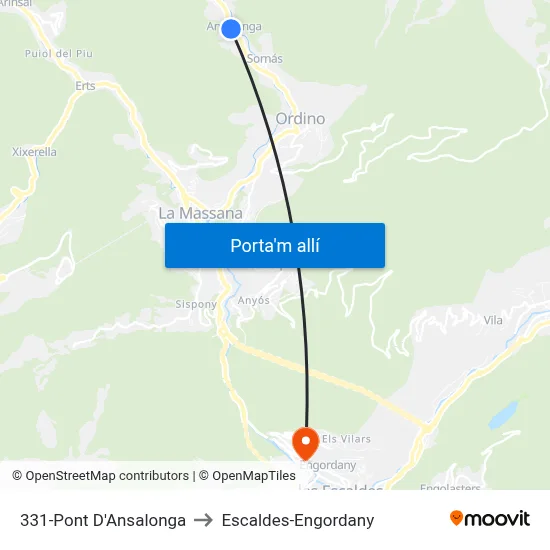 331-Pont D'Ansalonga to Escaldes-Engordany map