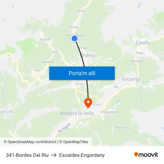 341-Bordes Del Riu to Escaldes-Engordany map