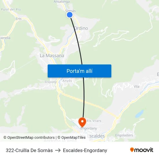 322-Cruïlla De Sornàs to Escaldes-Engordany map
