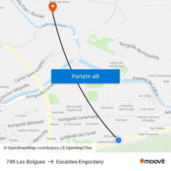 748-Les Boïgues to Escaldes-Engordany map