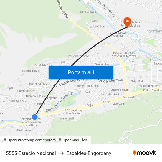 5555-Estació Nacional to Escaldes-Engordany map