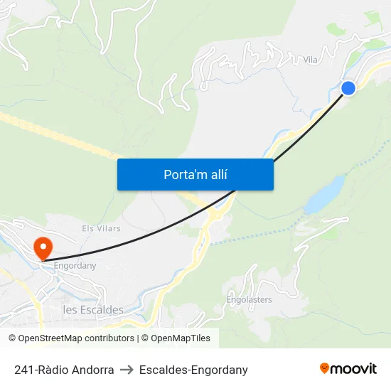 241-Ràdio Andorra to Escaldes-Engordany map