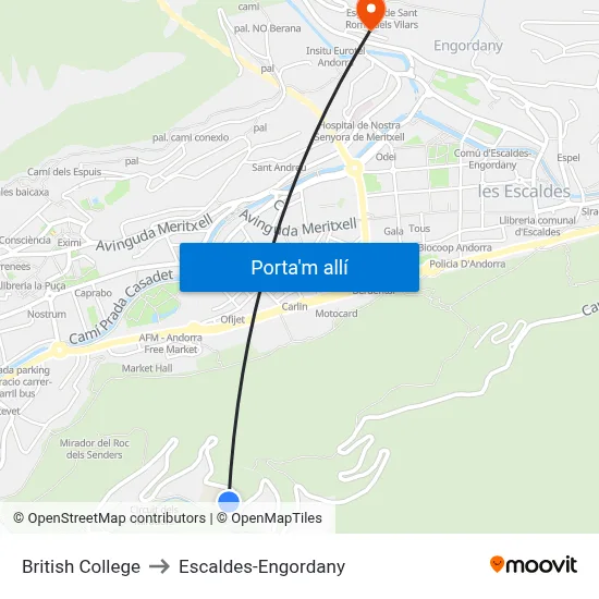 British College to Escaldes-Engordany map