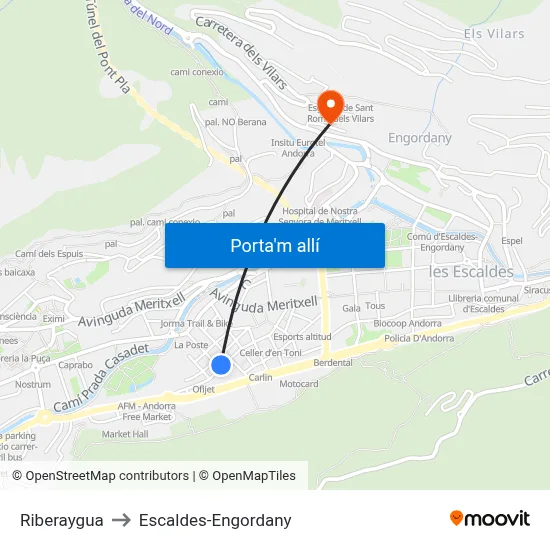 Riberaygua to Escaldes-Engordany map