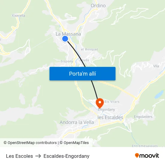 Les Escoles to Escaldes-Engordany map