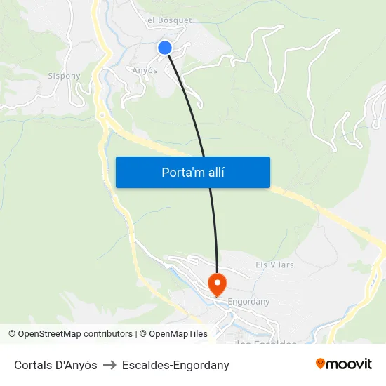 Cortals D'Anyós to Escaldes-Engordany map