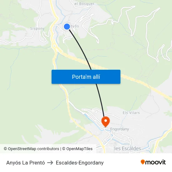 Anyós La Prentó to Escaldes-Engordany map