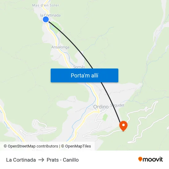 La Cortinada to Prats - Canillo map