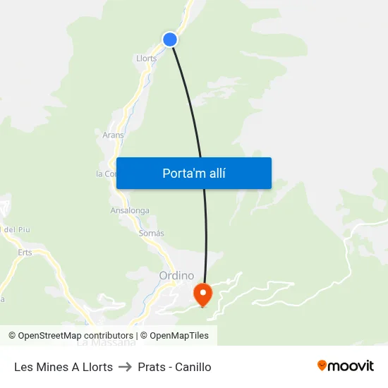 Les Mines A Llorts to Prats - Canillo map