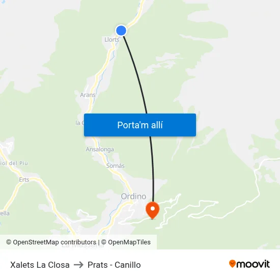 Xalets La Closa to Prats - Canillo map
