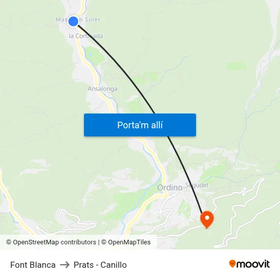 Font Blanca to Prats - Canillo map