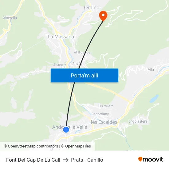 Font Del Cap De La Call to Prats - Canillo map