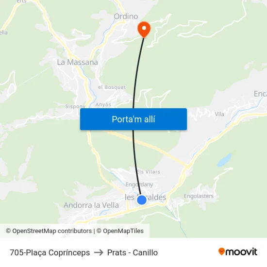 705-Plaça Coprínceps to Prats - Canillo map