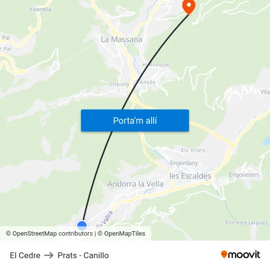 El Cedre to Prats - Canillo map