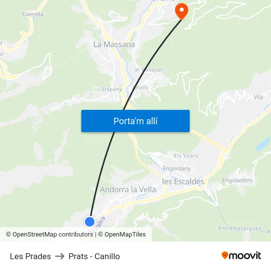 Les Prades to Prats - Canillo map