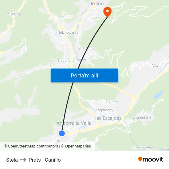 Stela to Prats - Canillo map