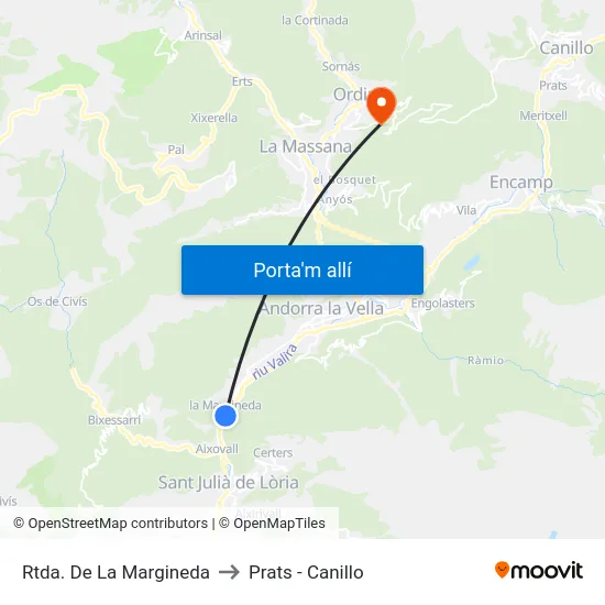 Rtda. De La Margineda to Prats - Canillo map