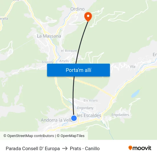 Parada Consell D’ Europa to Prats - Canillo map