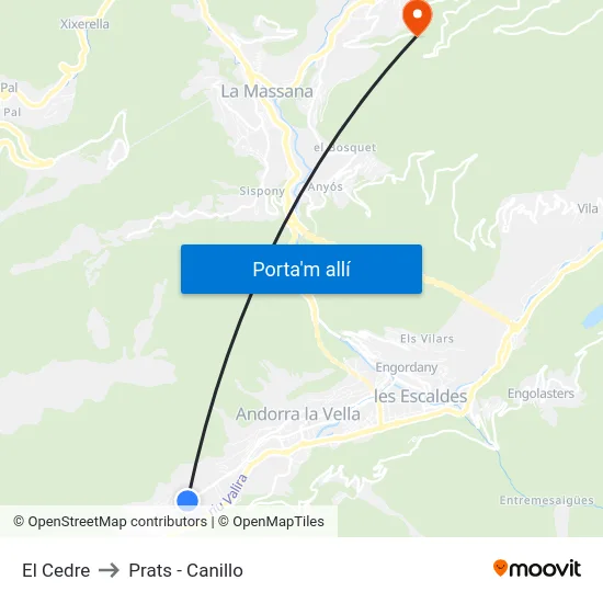 El Cedre to Prats - Canillo map