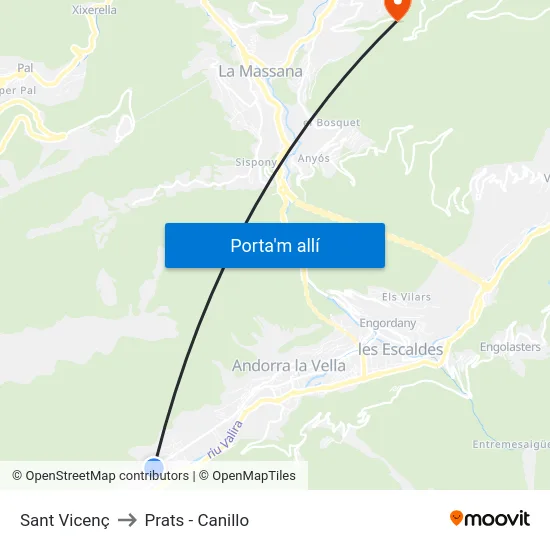 Sant Vicenç to Prats - Canillo map