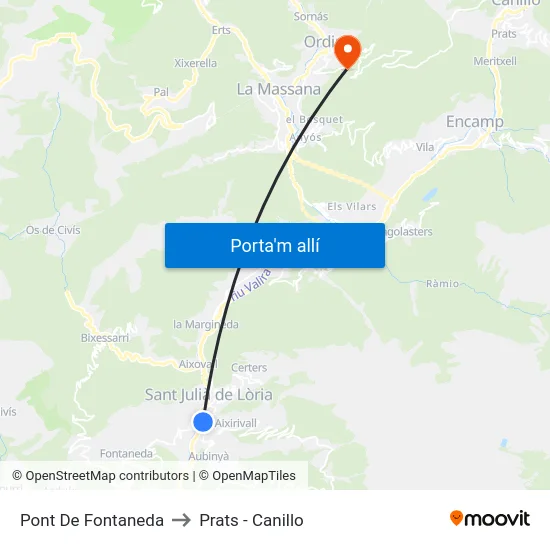 Pont De Fontaneda to Prats - Canillo map