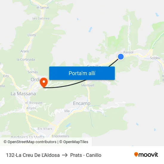 132-La Creu De L'Aldosa to Prats - Canillo map