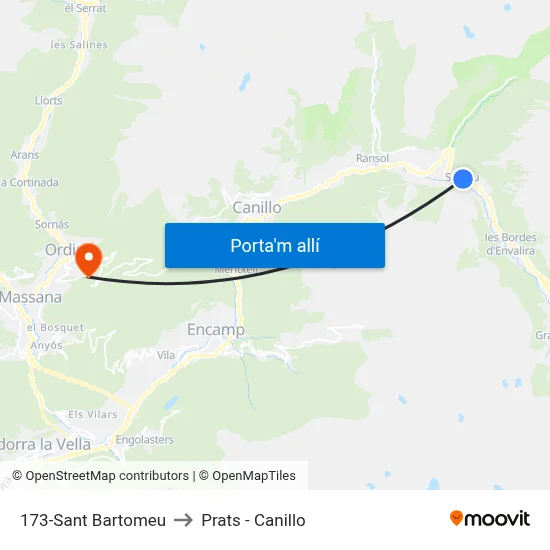 173-Sant Bartomeu to Prats - Canillo map