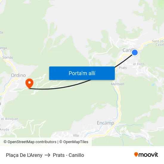 114-Plaça De L'Areny to Prats - Canillo map