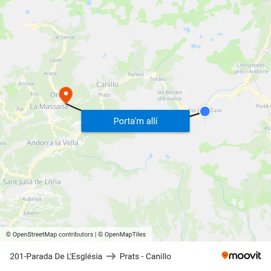201-Parada De L'Església to Prats - Canillo map