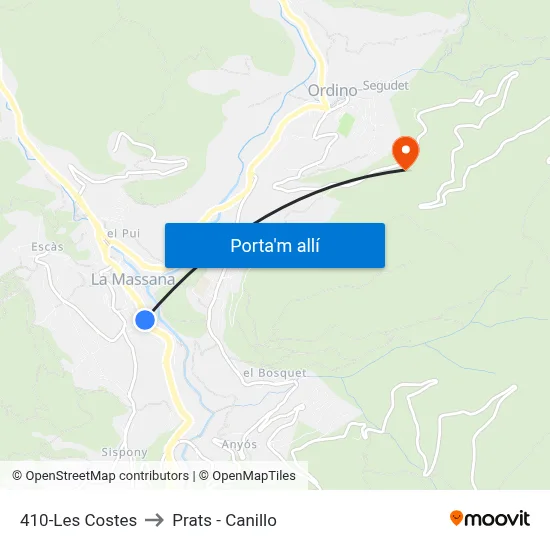 410-Les Costes to Prats - Canillo map