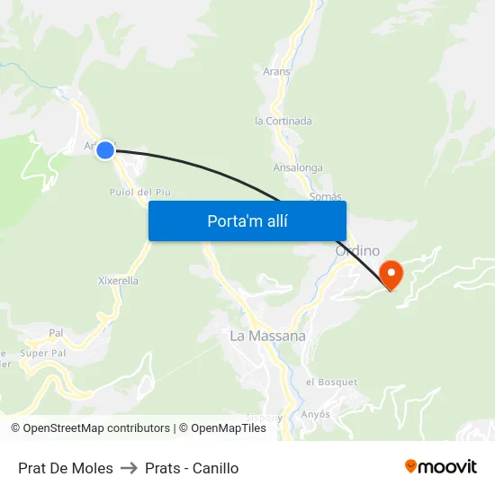Prat De Moles to Prats - Canillo map