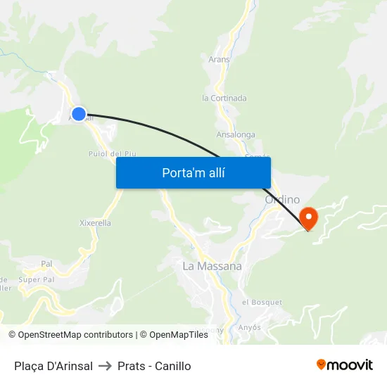 Plaça D'Arinsal to Prats - Canillo map