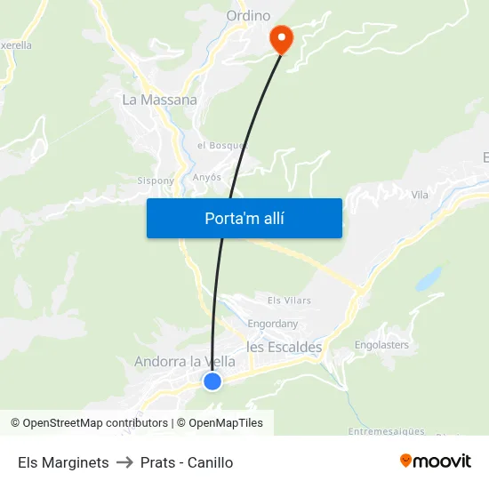 Els Marginets to Prats - Canillo map