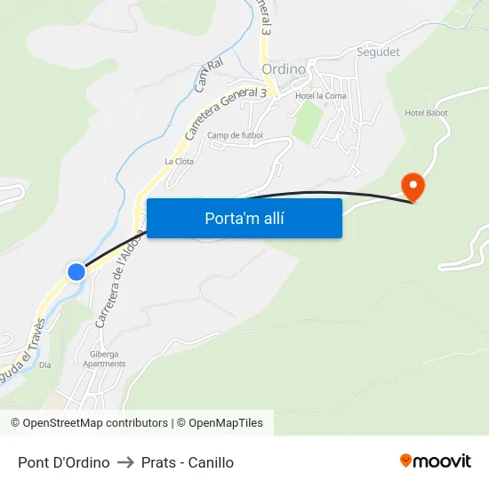 Pont D'Ordino to Prats - Canillo map