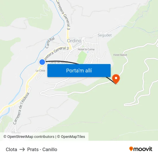 Clota to Prats - Canillo map