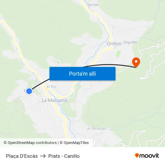 Plaça D'Escàs to Prats - Canillo map