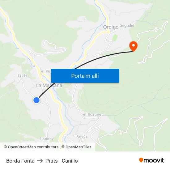 Borda Fonta to Prats - Canillo map