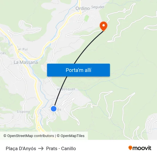 Plaça D'Anyós to Prats - Canillo map