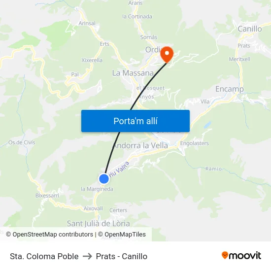 Sta. Coloma Poble to Prats - Canillo map